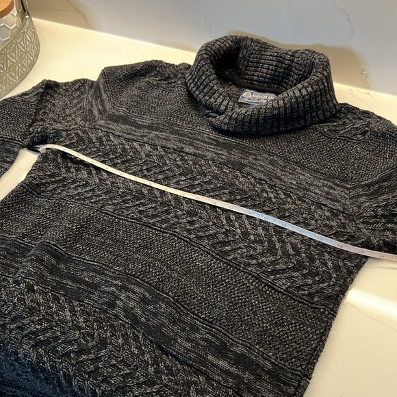American Rag Sweater Shawl collar Charcoal Grey  cable knit mixed knit sweater L - Picture 10 of 17